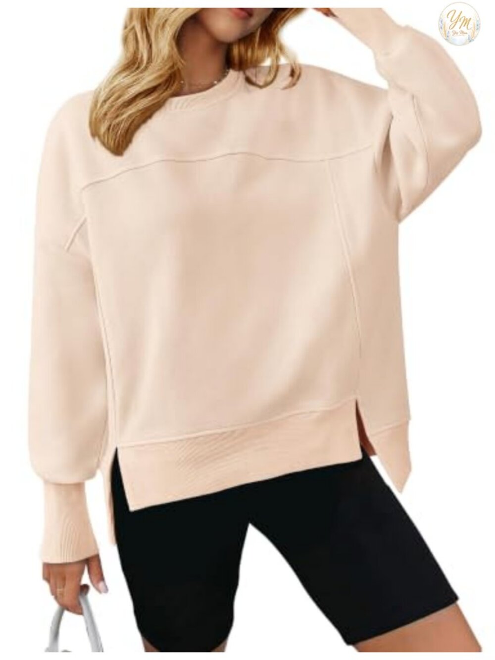 Women's Crewneck Fleece Pullover Sweatshirt High Low Side Slit